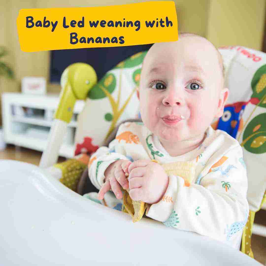 Baby led weaning banana baby in highchair